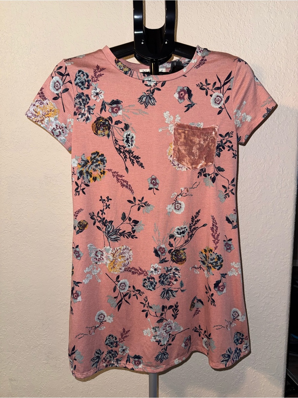 Wallflower Pink Floral Mini shirt Dress with Velvet Pocket